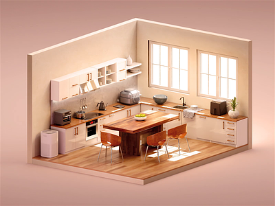 VeSync - Smart Home - Kitchen 3d animation c4d design house illustration interior isometric kitchen motion products render room smart