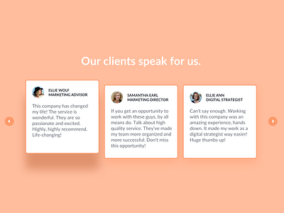 Testimonials | UI Challenge 01 aesthetic brand bright color design layout orange testimonial testimonials ui ui ux ui design uidesign uiux ux ux design uxdesign web design