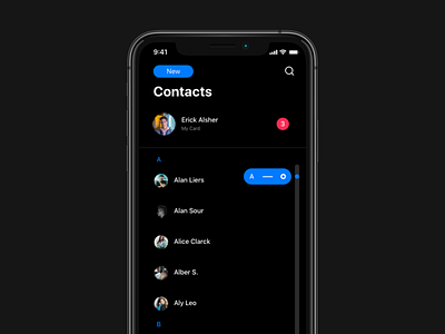 iOS Contacts Redesign. DARK MODE adobe adobexd ios ipad iphone redesign