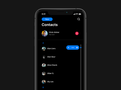 iOS Contacts Redesign. DARK MODE