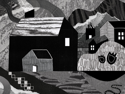 Houses on a Hill album art album cover collage hand drawn house illustration mountain paper papercutting pencil print design scanner shapes texture wacom