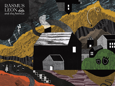 And the Foothills abstract illustration album art album artwork album cover art album cover design appalachia collage halftone hand drawn house illustration landscape mountain multimedia paper paper cut print design scribbles shapes texture