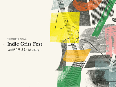Indie Grits 2019 branding color diy festival film film festival geometric hand cut hand drawn lines pencil shapes texture wip