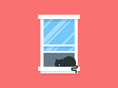 Cat animal cat flat design glass ilustration nap sleep tail vector window