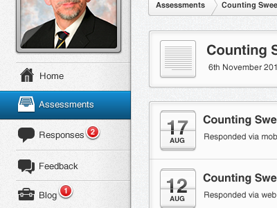Sidebar and content view assessment blue date menu notification student
