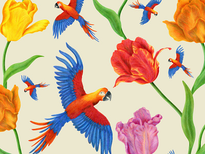 pattern pb 37 illustration parrot pattern pattern design surface pattern surface pattern design tropical tulip
