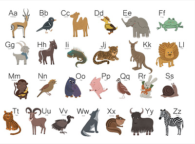 ANIMALS ALPHABET art artist illustration ui алфавит английский детскаяиллюстрация животные иллюстрация иллюстрация с животными обучение обучение для детей