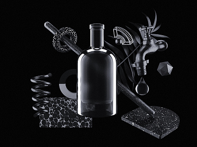 Still Life Spirits 3d abstract black and white branding c4d hero image still life studio