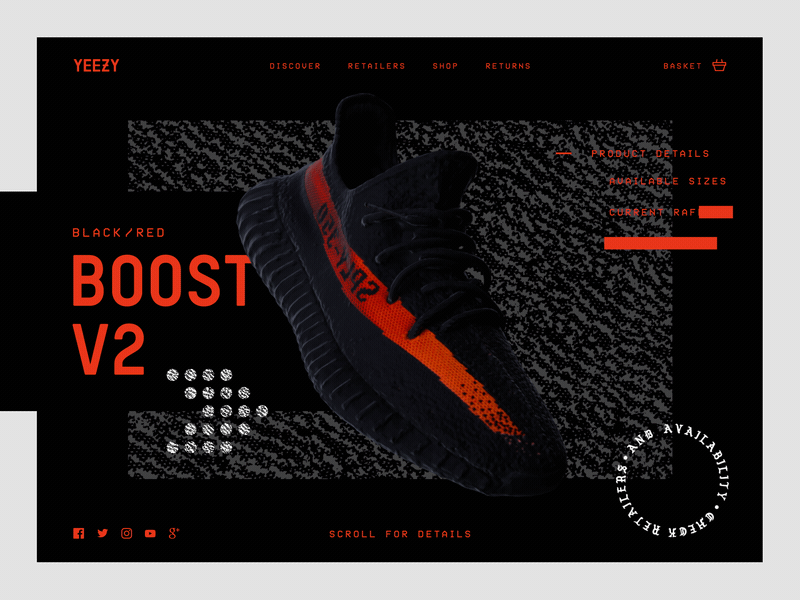 Yeezy Boost V2 Product Concept 3d animation c4d fashion gif interaction kanye west ui ux web web design yeezy