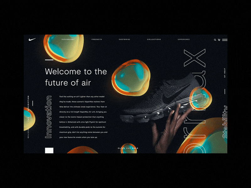 Nike Vapormax Product Page Motion 3d animation branding fashion interaction motion nike trainers ui ux web design website