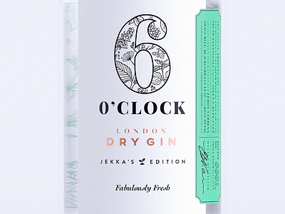 6 O'Clock Gin Jekka's Front Label alcohol batch label brand branding foiling gin green herbs lettering packaging summer typography