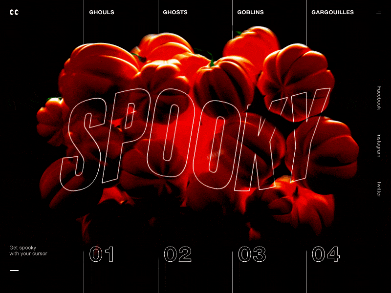 Right in the Spooks 🎃 3d abstract animation bestservedbold c4d cinema 4d ghost ghouls halloween interaction jackolantern mocktober octane pumpkin render spooky typography ux web design website