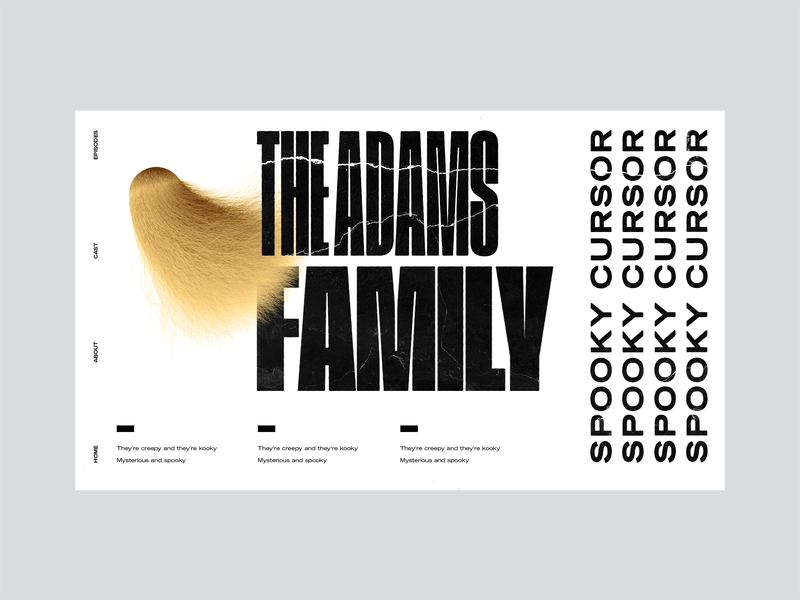 Adams Family 3d animation branding c4d cinema 4d cursor hair interaction mocktober octane typography ui ux web design website