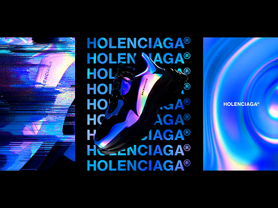 Holenciaga 🌈 3d abstract animation art direction balenciaga branding c4d cinema 4d fashion glitch graphic design holographic iridescent logo octane render typography