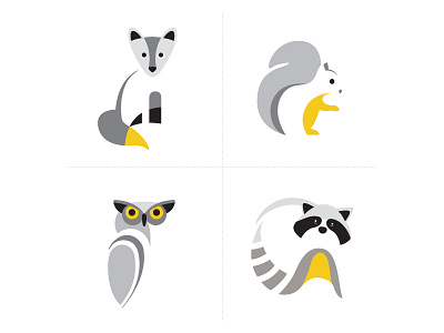 In the woods animals fox owl raccoon squirrel woods