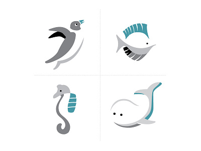 Sea friends animals fish ocean penguin seahorse whale