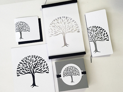 Tree silhouette collection art cards hangtag leaves papercut silhouette slide tree