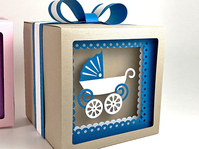 Baby carriage shadow gift box 3d baby box carriage gift gift box paper shower