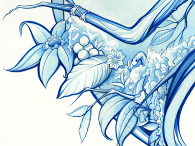 Bluebird colored botanic leaves watercolor