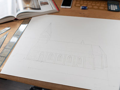 Medieval Church drawing illustration processpic sketch wip