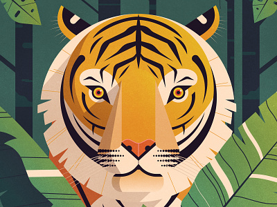 Patience animal character design flat geometric gradient illustration jungle photoshop plants texture tiger vector