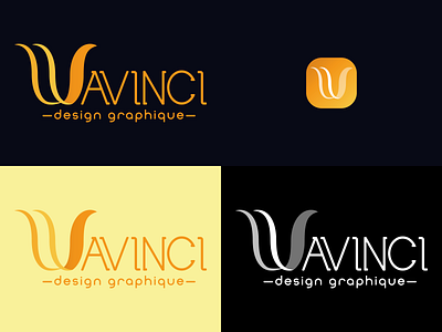 Wavinci - Designer Logo a adobe app logo black creative design designer flat graphic graphicdesign illustrator illustrator design logo orange vinci w wave wavinci white yellow