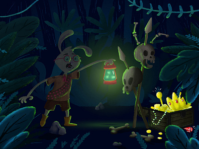 EXPLORER fun illustration night rabbit skull treasure