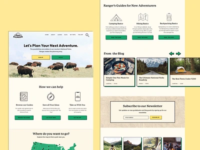 Ranger brand design brand identity branding camping concept design flat green minimal outdoor outdoors ui ux ux ui ux design web web design webdesign website yellow