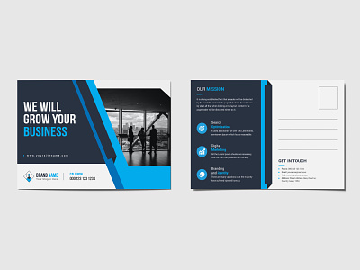 Corporate postcard design template advertise agency blue business postcard commercial corporate postcard creative design graphic designer graphicdesign postcard postcard design postcard size postcard template print design vector