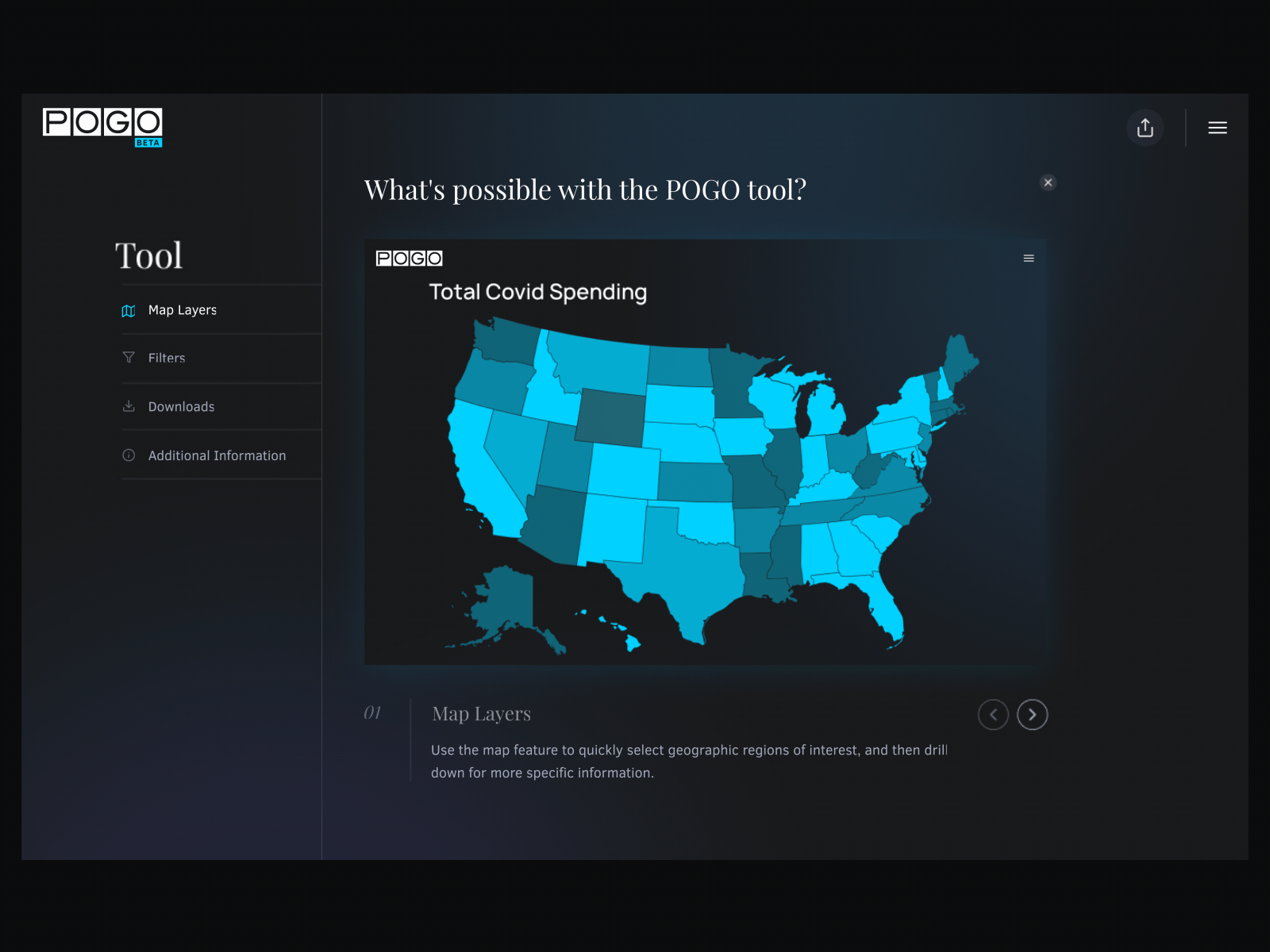 COVID-19 Spending Tracker - POGO animation dashboard design digital agency interaction interface minimal ui ux