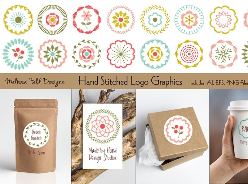 Download Free Hand Stitched Logo Graphics By Melissa Held Designs On Dribbble PSD Mockup Template