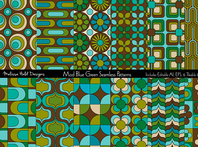 Mod Blue & Green Seamless Patterns abstract background blue design geometric graphic green mod pattern print repeat seamless textile