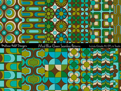 Mod Blue & Green Seamless Patterns