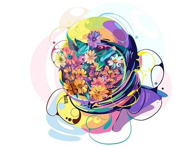 astronaut 🌻🌼 astronaut brand colorful floral flower fullcolor galaxy graphicdesign illustration moon pop art portrait sky softcolor unique vector vectorart