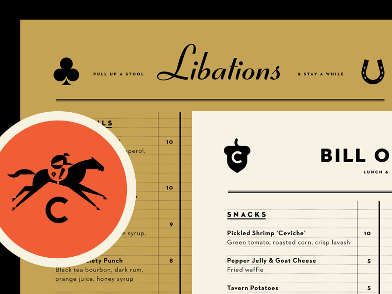 Calhoun's pt. V restaurant bar race horse clover acorn drinks menu