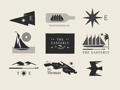 The Easterly pt. II bird boat compass flag harpoon island palm seagull ship star tree