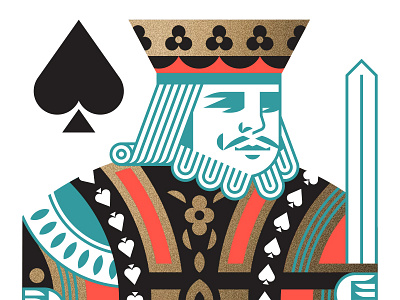 King of Spades card crown face flower hand head sword