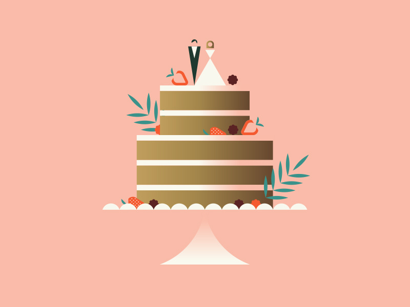 Apple bride groom slide platter branch leaf strawberry cake wedding