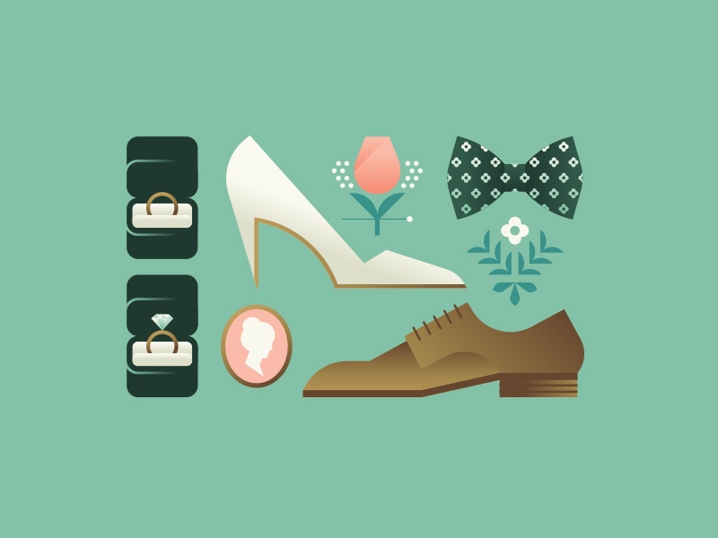 Apple pt. V tie bow shoe flower rose cameo ring groom bride wedding