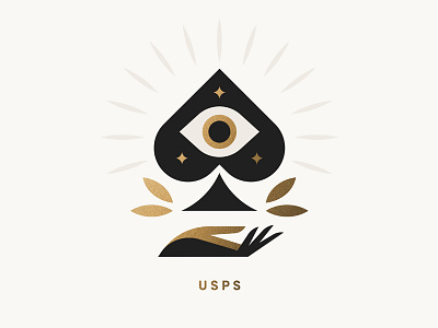 USPS pt. IX ace card deck eye hand leaves spades stamp star