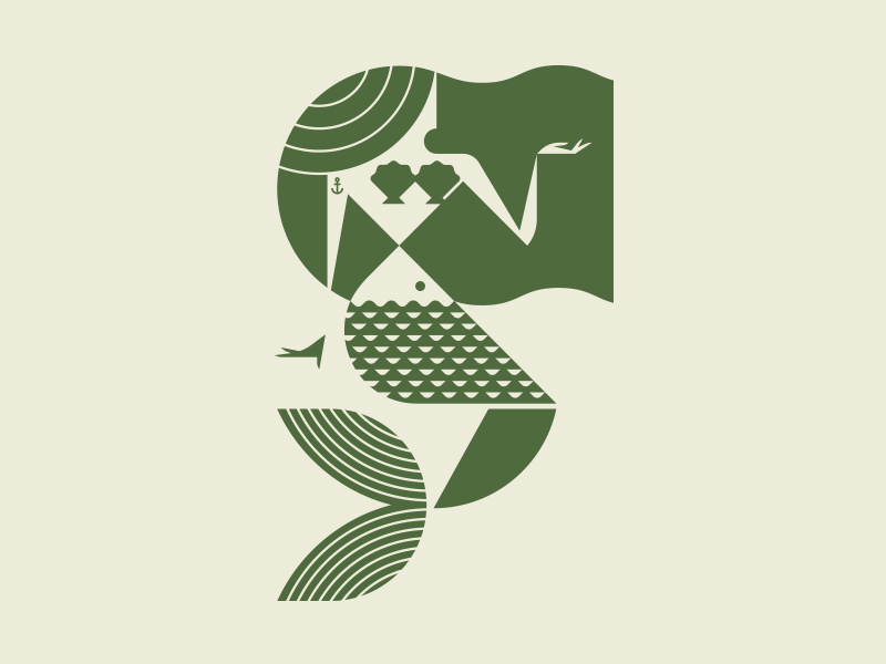 Mermaid shells tail anchor hair sea ocean fish woman