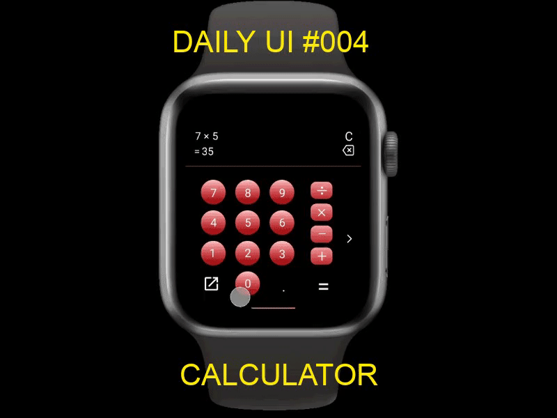 DAILY UI #004 animation apple apple watch black calculator calculator design dailyui dailyuichallenge design dribble figma figmadesign iwatch red ui uidesign