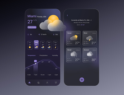 Weather Forecast: Mobile Application Design dailyui design dribble ui uidesign userinterface userinterfacedesign weather weatherapp weatherforecast weatherui