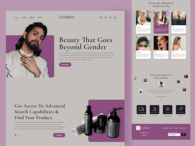 COSMOS • Cosmetics • Landing Page application artists beauty branding concept cosmetics cosmos design influencers landing page logo make up male marketing minimal skincare stereotypes ui web website