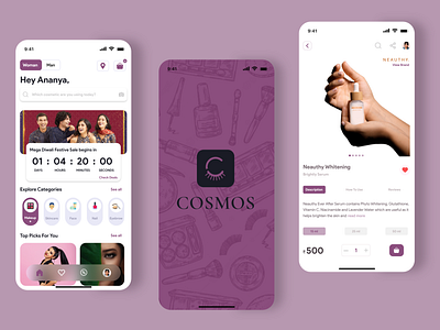 COSMOS • Cosmetics • Mobile UI Design beauty branding concept cosmetics cosmos design face home influencers ios logo make up male minimal mobile product skincare splash sterotypes