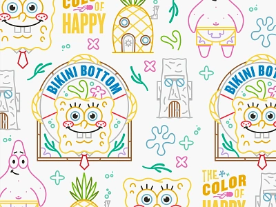 Illustration assets bikini bottom illustration mono line nickelodeon patrick spongebob