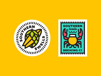 Branding badge beach beer branding color illustration southern swells brewing company