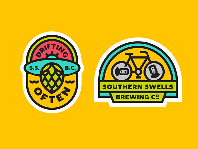 Branding badge beach beer branding illustration southern swells brewing company