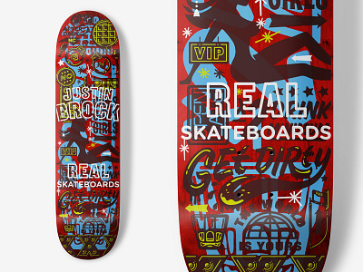 Real Skateboards - Justin Brock color deck icons illustraion overlay real skateboards skateboarding