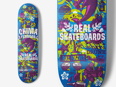 Real Skateboards - Chima Ferguson color deck icons illustraion overlay real skateboards skateboarding